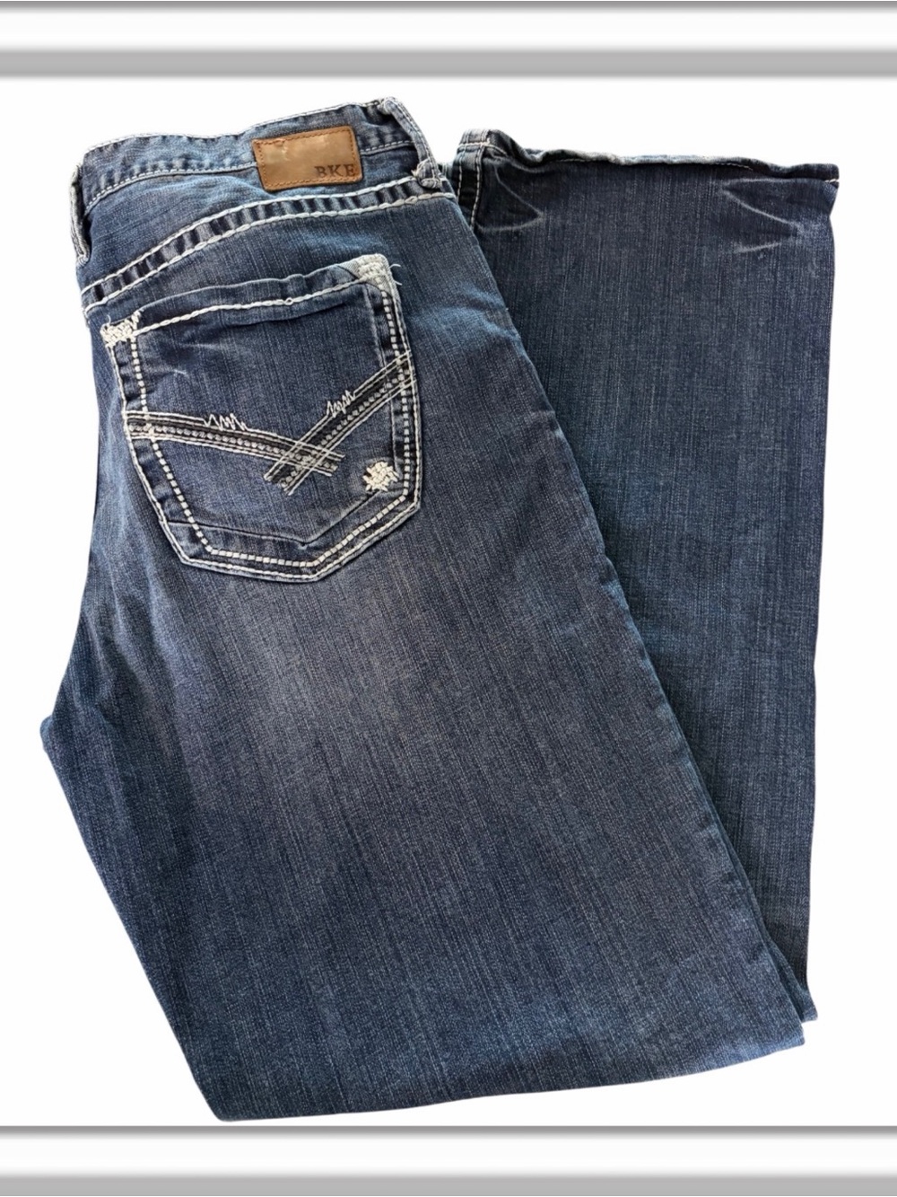 BKE Seth Straight Leg Jeans Men’s 36L Medium Wash Stretch White Stitch Details
